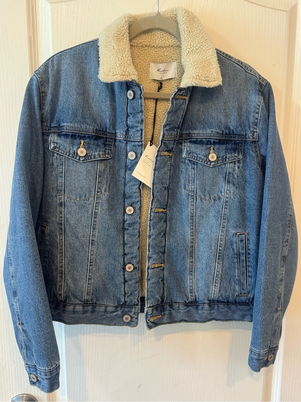 KanCan Light Blue Denim Jacket with Cream Sherpa Collar